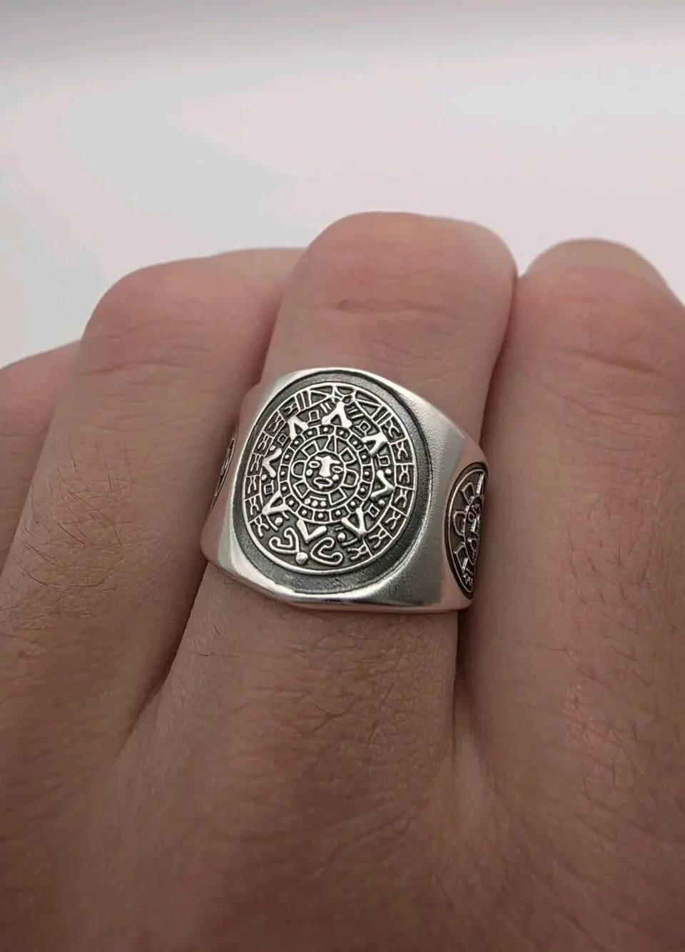 Sterling Silver 925 Aztec Mayan Calender Ring Size 11.5